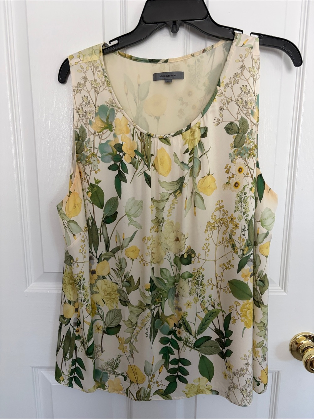 Classiques Entier Silk Floral Sleeveless Blouse with Yellow and Green Print